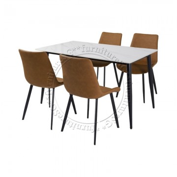 Greg Sintered Stone Dining Table and Nordic Dining Chairs (Table + 4 Chairs) - Brown
